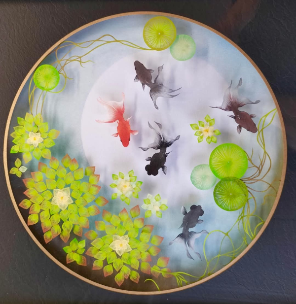 「夏の睡蓮鉢」 紙・切り絵 33×33cm